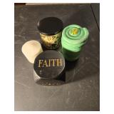 Pair of candles faith cube and hand made coil