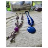 Group of blue and purple necklaces