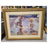 Print of mother and kids at the beach, 26x33