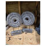 Pair of cement sunflowers