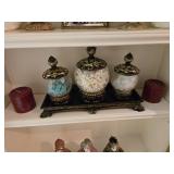 Pair of candles plus tip and cottonball holders