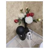 Flower arrangement trash can and toilet paper