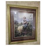 Girl carrying sheep print 31 X 26 inches