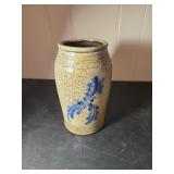 Gray and blue salt glazed crock, 9.5 inches tall