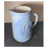 Blue and white salt glazed pitcher 9.5 inches