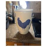 Blue and white rooster vase, 11 inches