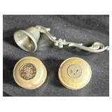 Pair of pillows bottles and candle snuffer