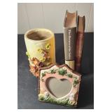 Pretty Fall vase, approximately 7.5 , some books