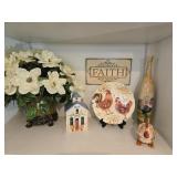 A Faith Lot, chicken plate and figurine, bottle,