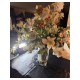 Beautiful heavy vase with fake flowers, 12 inches