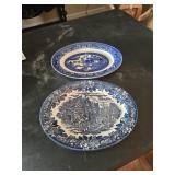 Pair of blue and white platters