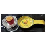 Spoon rest and crystal dish and toothpicks