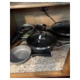 Group of misc kettles and pans