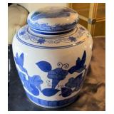 Blue and white decorative vase, approximately 9