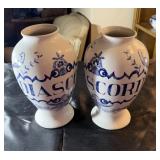 Pair of blue and white vases, 11 inches tall