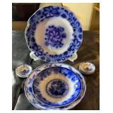 Grouping of blue and white plates