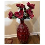 Beautiful red vase with flowers, 2ft tall