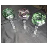 3 cut glass Bohemian stems approx 8 inches tall