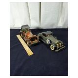 Pair of old collectable cars one is wood and