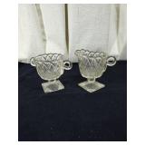 Square bottom pattern glass cream & sugar
