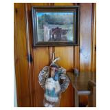 Water wheel print and Indian doll  is approx