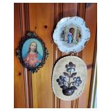 18 kt gold trim saucer, Jesus print & floral