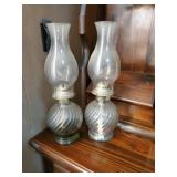 Nice pair of glass oil lamps approx 16 inches