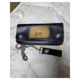 Black leather chain wallet with deer