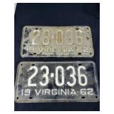 Pair of 1962 Virginia license plates