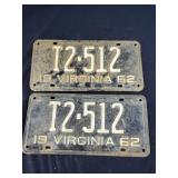 1962 Virginia license plate pairing
