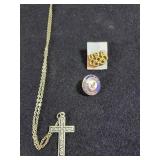 Cross necklace and Virginia pin