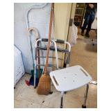 Shower chair, cane, walker and broom