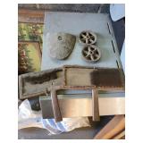 Wool cards, plow point and pulleys