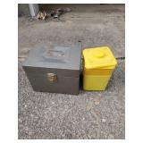 Vintage yellow canister set and metal box with no