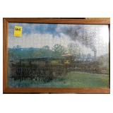 Framed Train puzzle print approx 16 x 20 inches