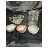 Ball half pint 3 jar lids and sugar bowl