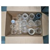 Box of clear jars plus one Ball blue jar