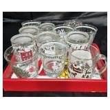 Wood Christmas tray containing Christmas glasses
