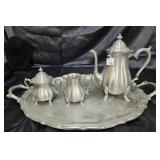 Large 26 inch pewter platter plus teapot and