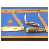 3 Case XX Knives and a penny in nice wood box.
