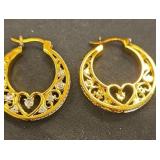 Pair Hoops Goldtone with diamonds in a heart