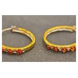 Goldtone Hoop Earrings with Pink Flowers from