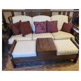 Good sturdy solid wood couch with table foot