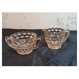 Pink pattern glass cream and sugar