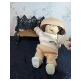 Little bench and cabbage patch doll