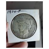 1934 P peace silver dollar