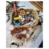 Basket and contents of crafting supplies