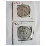 Pair of Liberty Walking half dollar 1927 S