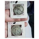 Pair of 1935 Liberty walking half dollar