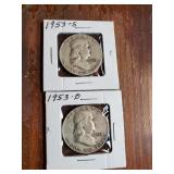 1953 S & 1953 D Franklin half dollars